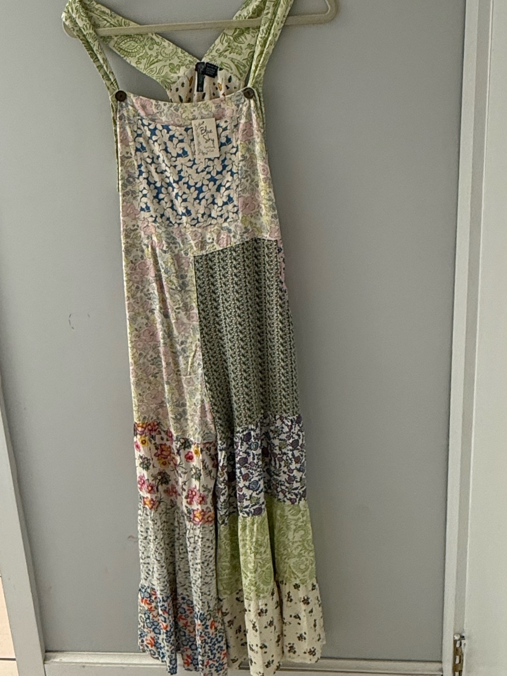 Blue Sky Patchwork Maxi Skirt - Blue, Pink, Green, Cream - Picture 1 of 4